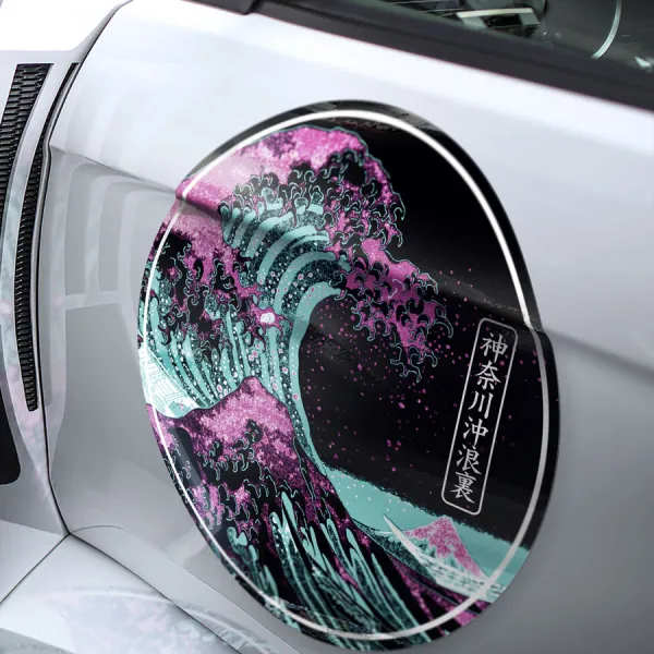 2x Pair Great Wave Kanagawa v1 Iconic Masterpiece JDM Japanese Art Otaku Weeb Stance Low Camber Show Meatball Car Door Circle Printed Vinyl Sticker Decal>