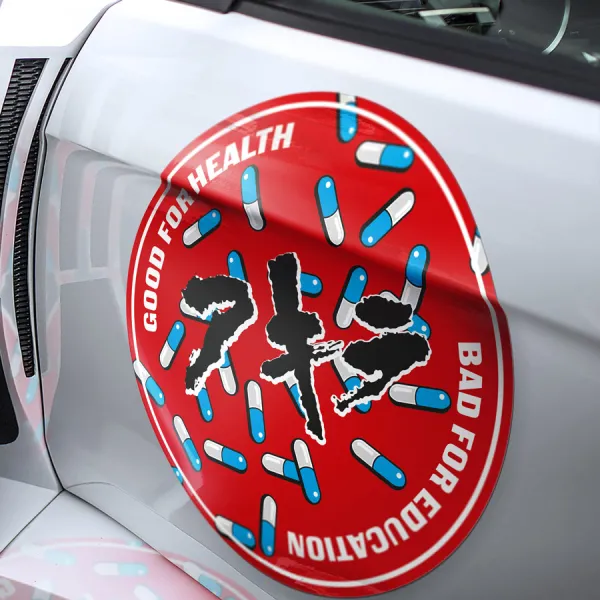 2x Pair Good Health Bad Education Pill Capsules Tetsuo Shima Shotaro Kaneda Bike Gang ESP Neo Tokyo Anime Manga Meatball Car Door Circle Printed Vinyl Sticker Decal>