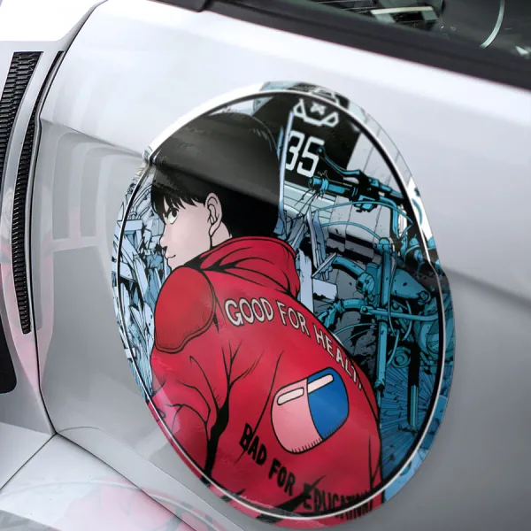 2x Pair Shotaro Kaneda v4 Good Health Bad Education Pill Capsules Tetsuo Shima Bike Gang ESP Neo Tokyo Anime Manga Meatball Car Door Circle Printed Vinyl Sticker Decal>