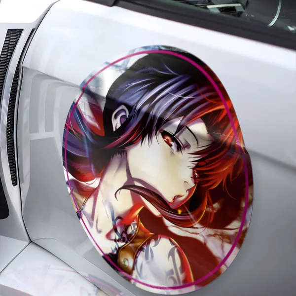 2x Pair Revy Rebecca Lee Two Hands Guns Modified Beretta 92F Rock Dutch Tatoo Girl Waifu Girl Anime Meatball Car Door Circle Printed Vinyl Sticker Decal>