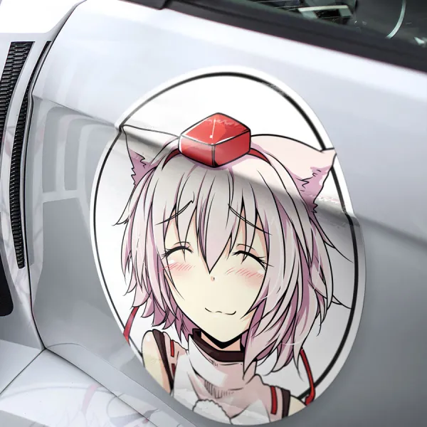2x Pair Momiji Inubashiri v2 White Wolf Ranger Tengu Warrior Moonlit Spirit Youkai Shikieiki Gensokyo Guard Anime Manga Meatball Car Door Circle Printed Vinyl Sticker Decal>