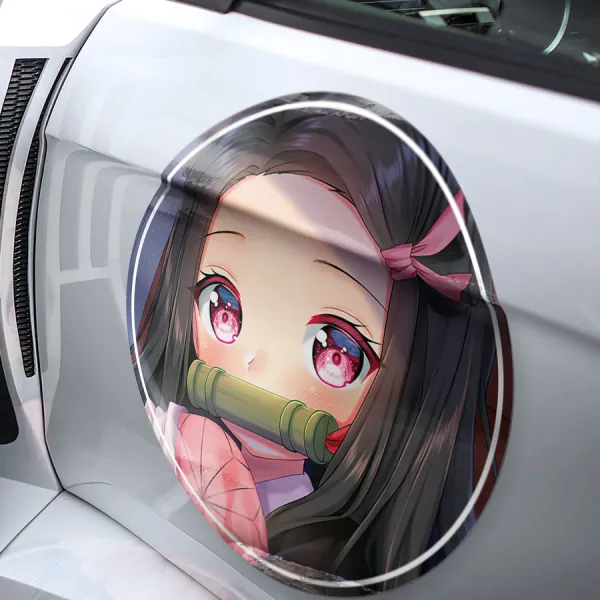 2x Pair Nezuko Kamado v2 Awakened Form Bamboo Gag Kimono Senpai Otaku Anime Manga Meatball Rondels Door Circle Printed Vinyl Sticker Decal>