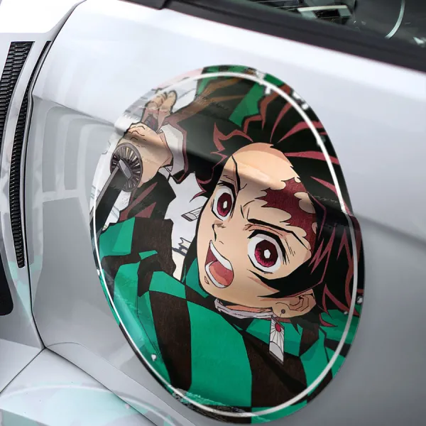 2x Pair Tanjiro Kamado v1 Child of Brightness Sumiko King of Demons Corps Water Sun Breathing Anime Manga Meatball Car Door Circle Printed Vinyl Sticker Decal>