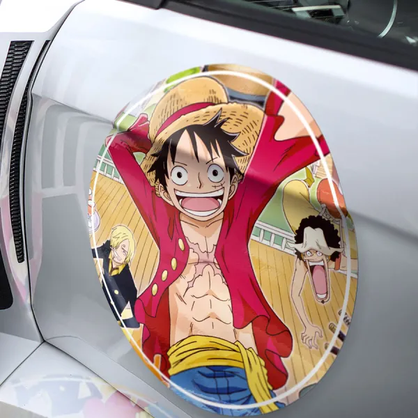 2x Pair Monkey D Luffy Straw Hat Brook Pirates Captain King Four Emperors Treasure Anime Manga Meatball Car Door Circle Printed Vinyl Sticker Decal>