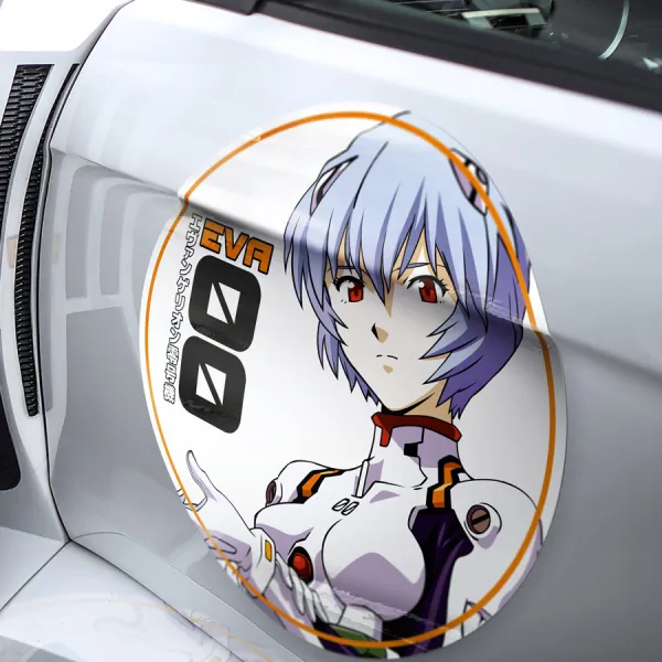 2x Pair Eva Unit 00 Pilot Rei Ayanami Angel NERV First Child Clone Lilith Project E Mecha Anime Manga Meatball Car Door Circle Printed Vinyl Sticker Decal>