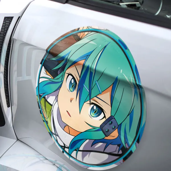 2x Pair Sinon Asada Shino Sniper Rifle Hecate 2 Gun Gale ALfheim Game Bullet Cait Sith Meatball Car Door Circle Printed Vinyl Sticker Decal>