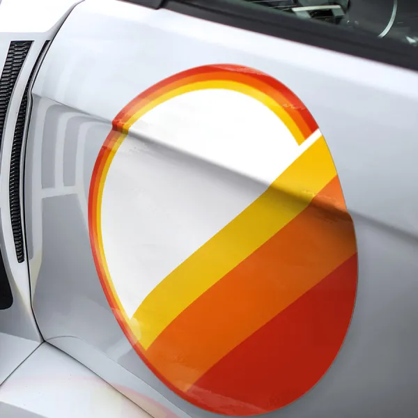 2x Pair TEQ v1 Yellow Orange Red Stripes Vintage Retro Classic Heritage Rising Sun Racing Development FR-S JDM Meatball Rondels Door Circle Printed Vinyl Sticker Decal>