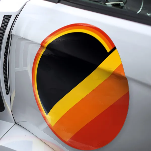 2x Pair TEQ v2 Yellow Orange Red Stripes Vintage Retro Classic Heritage Rising Sun Racing Development FR-S JDM Meatball Rondels Door Circle Printed Vinyl Sticker Decal>