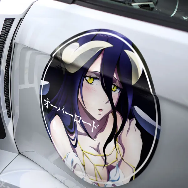 2x Pair Albedo Overseer Guardian Demon Great Tomb of Nazarick Ainz Ooal Gown Shalltear Bloodfallen Anime Manga Meatball Car Door Circle Printed Vinyl Sticker Decal>
