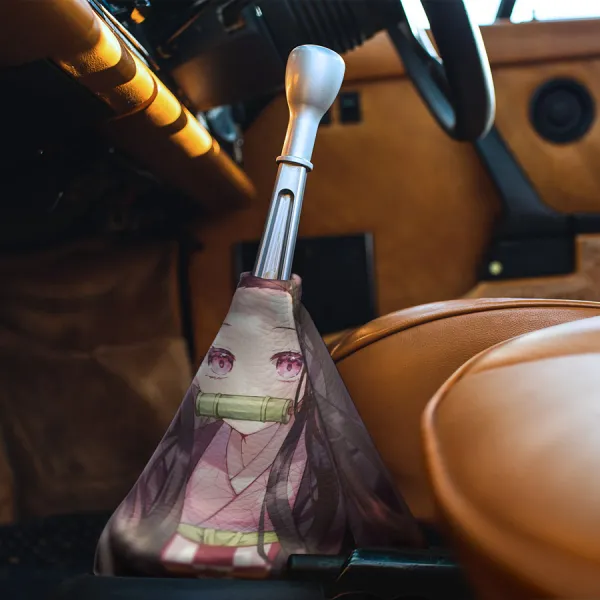 Nezuko Kamado v6 Awakened Form Bamboo Stick Angry Cute Demon Gag Kimono Anime Manga Eco Leather Printed Car Shift Boot>