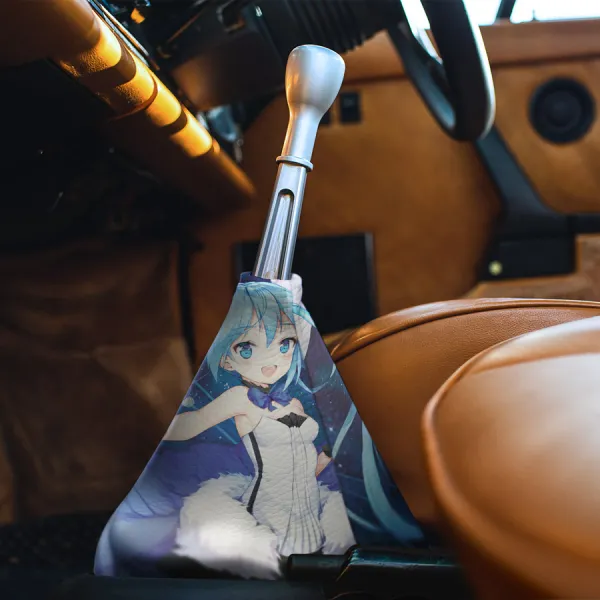 Miku 01 Vocaloid Virtual Idol Singer Diva Cyan Twin-Tail Hologram Pop Star Weeb Otaku Waifu Anime Manga Girl Eco Leather Printed Car Shift Boot>