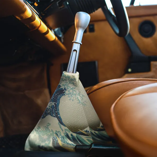 Great Wave Kanagawa Iconic Masterpiece JDM Japanese Art Otaku Weeb Stance Low Camber Show Event Eco Leather Printed Car Shift Boot>