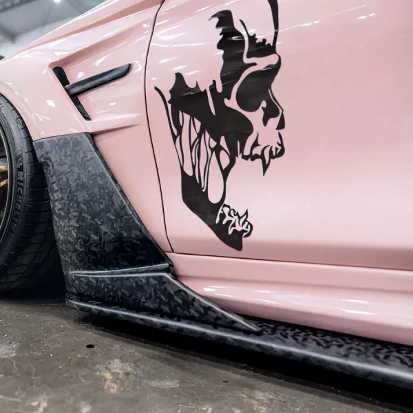 2x Pair Side Skull v1 Grim Reaper Undead Dark Hell Rider Death Flathead Ribcage Gearhead Crossbones Grinder Crusher Tribal Outlaw Gothic Car Vinyl Sticker Decal>