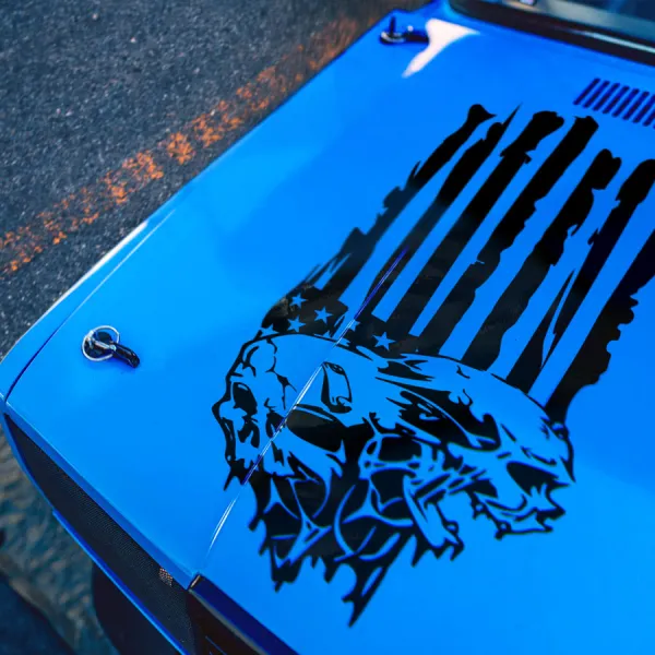 Hood Zombie Skull v1 Kill Squad Outbreak Biohazard Apocalypse Survival Undead Walking Rotting Crusher USA Flag Star Stripes Car Vinyl Sticker Decal>