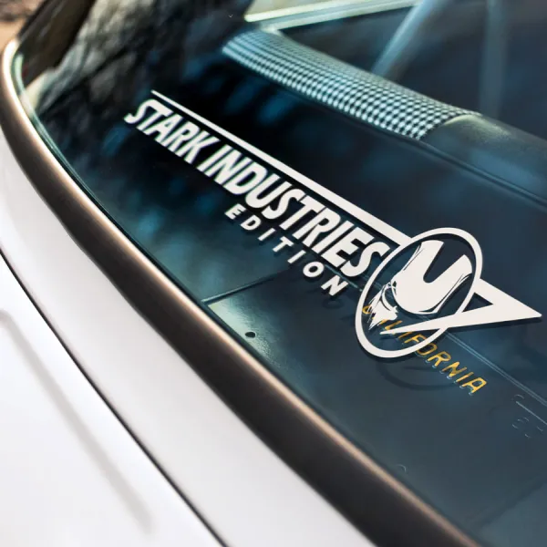 2x Side Iron Stark Industries Mask Helmet Edition Man Comic Superhero Hood Car Vinyl Sticker Decal>