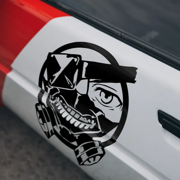 2x Pair Side Ken Kaneki One-Eyed King Eyepatch Kakugan Mask Zipper Kagune Anteiku CCG Goat Quinx Smile Teeth Manga Anime Car Vinyl Sticker Decal>