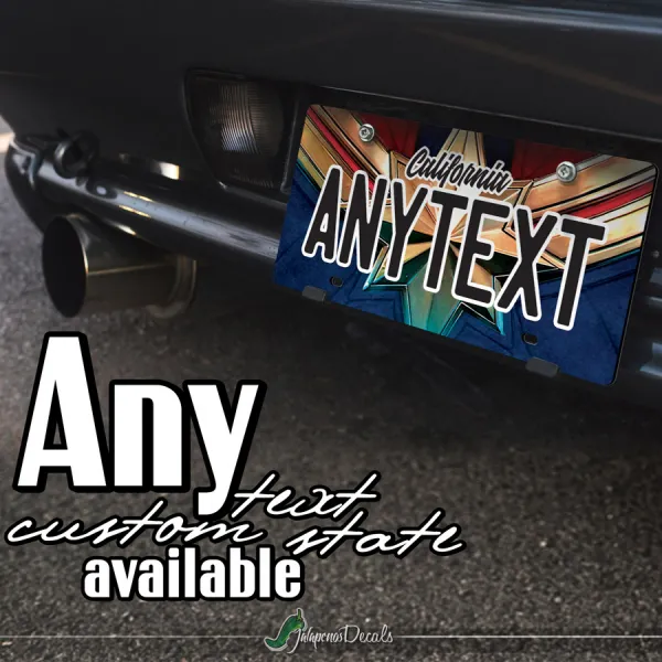 Captain Star Carol Danvers Kree Empire Woman Superhero Comic CUSTOM ANY TEXT STATE Printed Aluminum Composite Car Vanity License Plate>