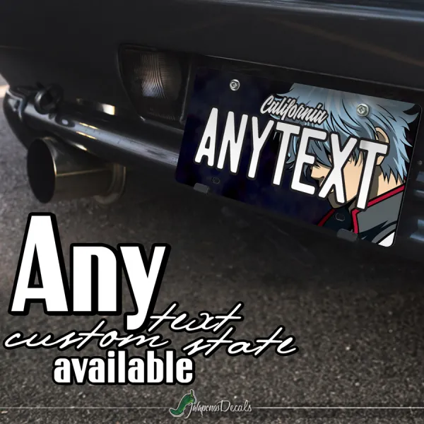 Sakata Gintoki v2 Yorozuya Shiroyasha White Demon Gin Tama Silver Soul Anime Manga CUSTOM ANY TEXT STATE Printed Aluminum Composite Car Vanity License Plate>