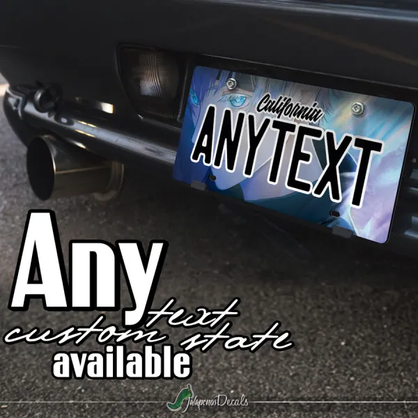 Satoru Gojo Sorcerer Limitless Six Eyes Blindfold Senpai CUSTOM ANY TEXT STATE Printed Aluminum Composite Car Vanity License Plate>