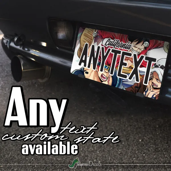 Monkey D Luffy v2 Straw Hat Brook Pirates Captain King Anime Manga Otaku CUSTOM ANY TEXT STATE Printed Aluminum Composite Car Vanity License Plate>