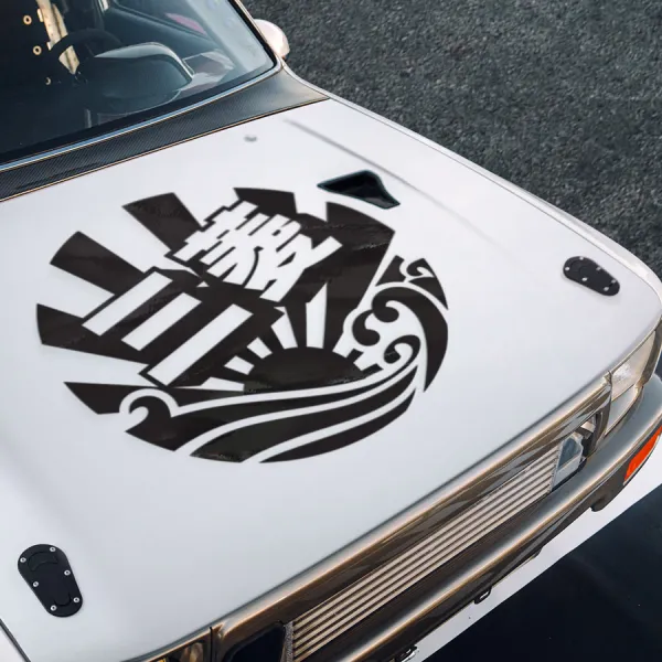 Great Wave 三菱 Hood JDM Evo Evolution VII VIII IX X Rising Sun Sunburst Japan Made Nippon Street Racing Drift Circuit Tuning Car Vinyl Sticker Decal>